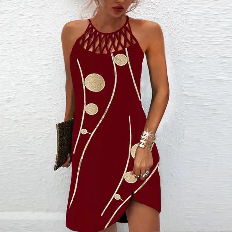 European and American Spring and Summer New Ethnic Style Positioning Printing Mesh Belt Sleeveless Casual dress Women's Clothing