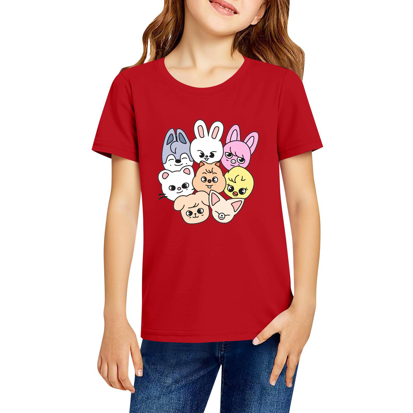 

Fashionable Round Neck Short Sleeve Work Clothes Printed Tops For KID Summer Tops 150 винний