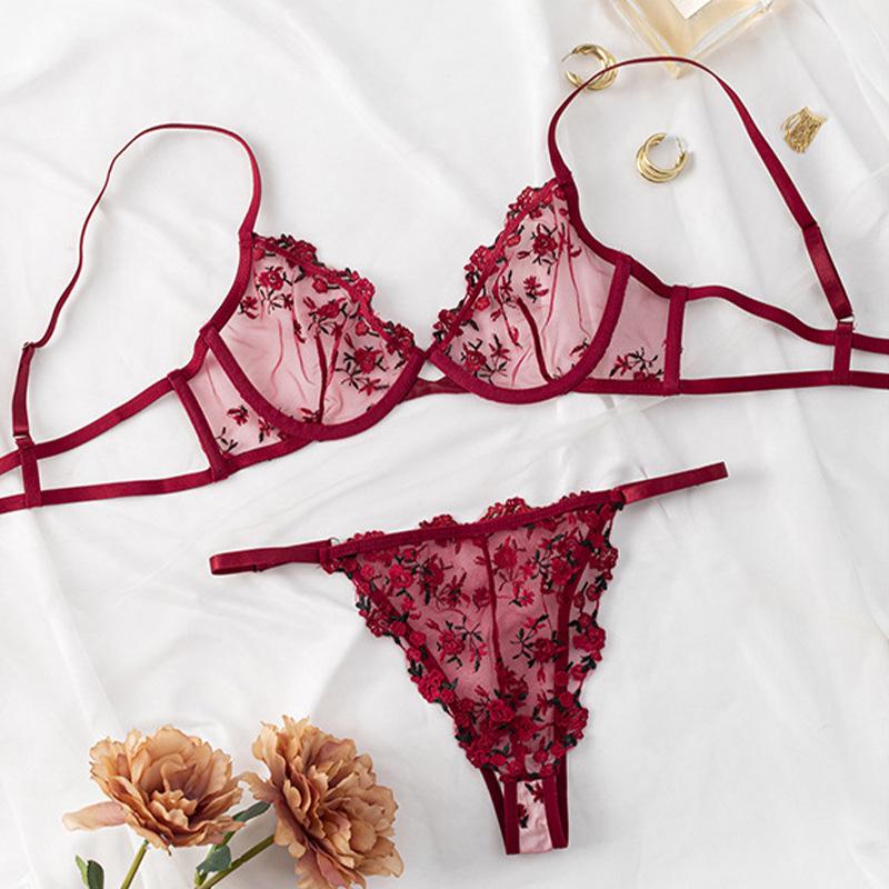 Ultra-Thin Lace Embroidered Lingerie Set - Sexy European & American Style Bra and Panties