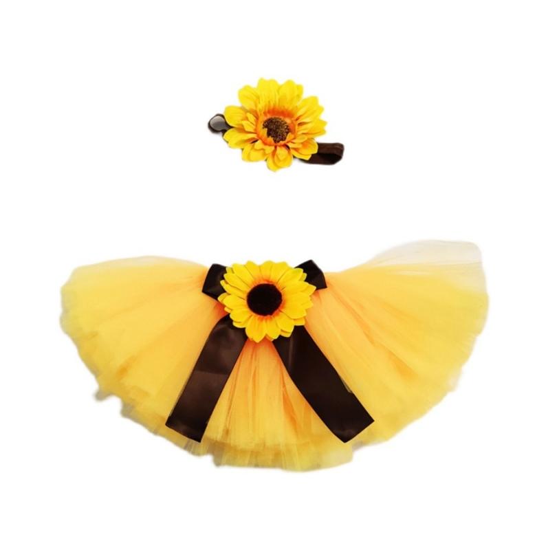 

Baby Photography Props Bowknot Skirt & Sunflower Headband Girl Outfit Photo Shoot Clothes Baby Photography Costume 0 to 1 months
