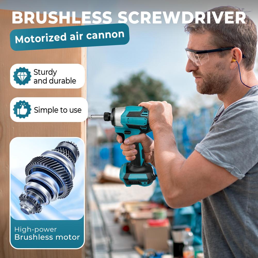 18V Akku-Schlagschrauber 180Nm Bürstenloser Motor Elektrische Bohrmaschine Holz/Schraube/T-Modus Akku-Bohrmaschine Haushaltswerkzeug für Makita