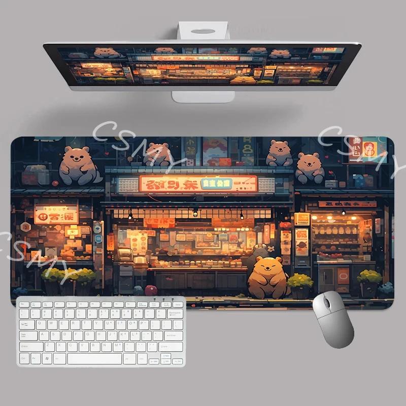 Großes Gaming-Mauspad Japan-Ästhetik Anime-Mauspad XXL Gummi-Mausmatte Verriegelungskante Laptop-Schreibtischmatte Spiel Rutschfeste Schreibtischunterlagen