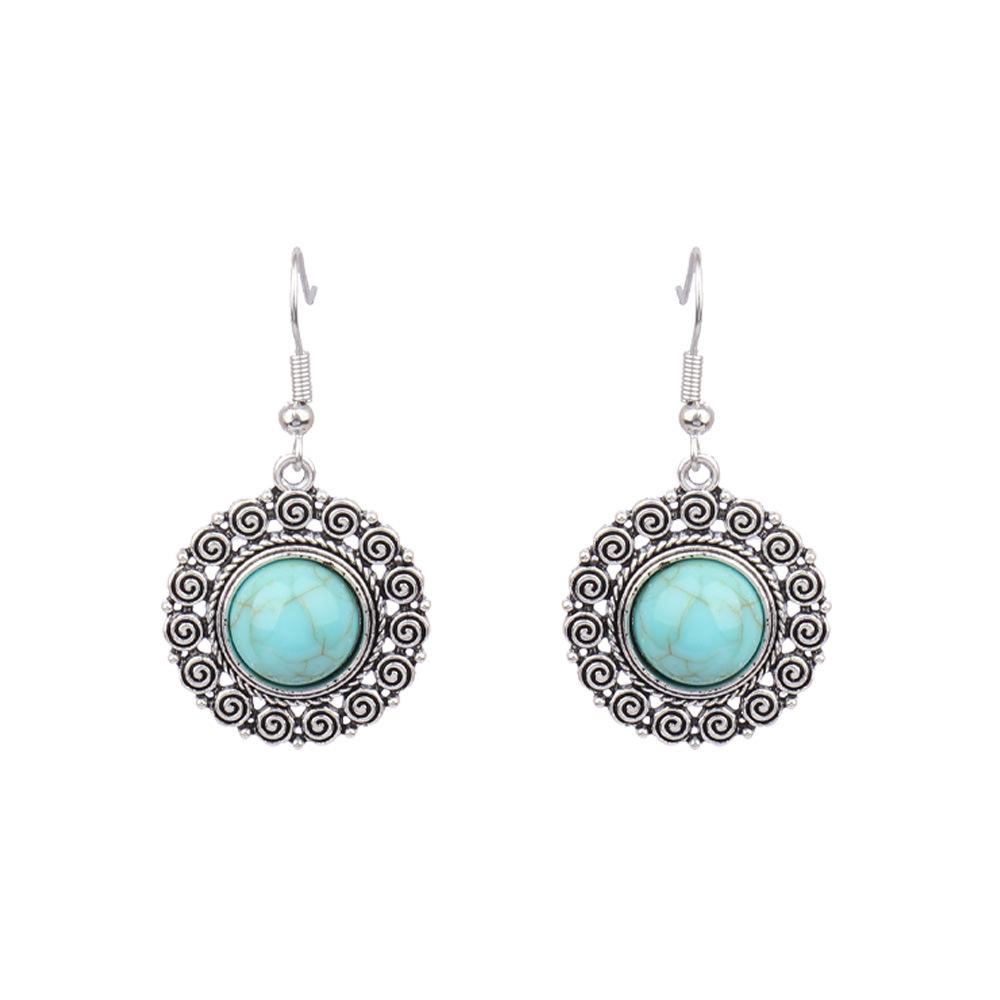 Ethnic Vintage Blue Beads Waterdrop Round Earrings for Women Boho Creative Geometric Silver Color Dangle Earrings Jhumka Jewelry