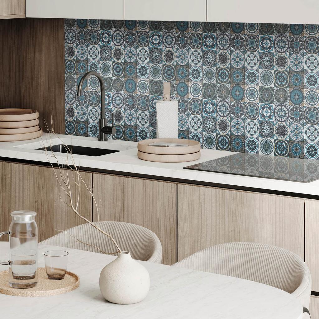 Set of Vinyl Tiles with Pattern for Kitchen Living Room Mosaic Checkered Patterns 6X60X30 Cm