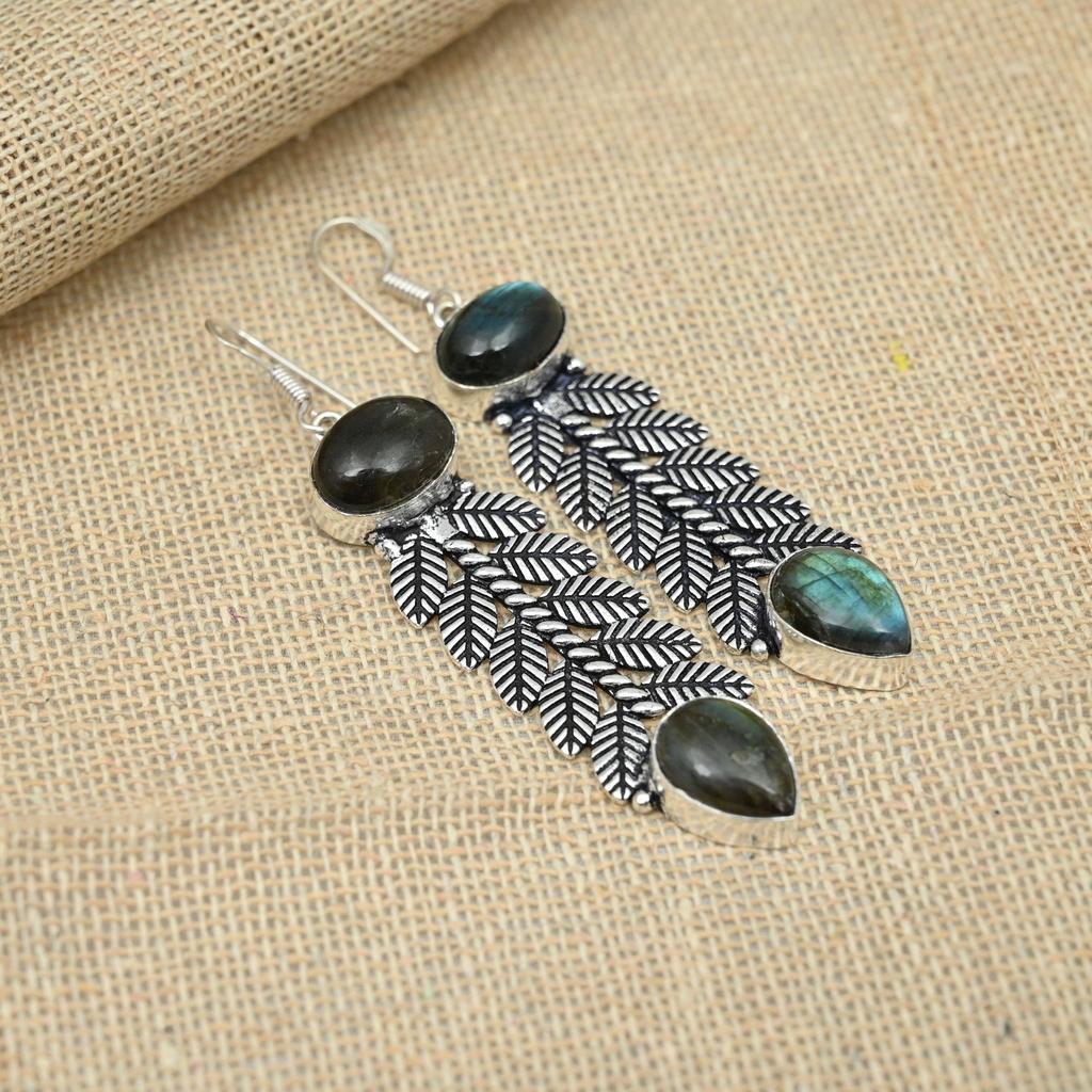 Kolczyki z labradorytu Delikatne kamienie szlachetne Ręcznie robiona biżuteria z próby 925 ze srebra dla prezentów
