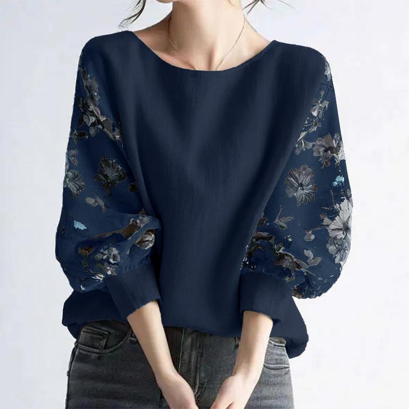 ZANZEA Women Print Splice Long Sleeve Loose Casual Blouse