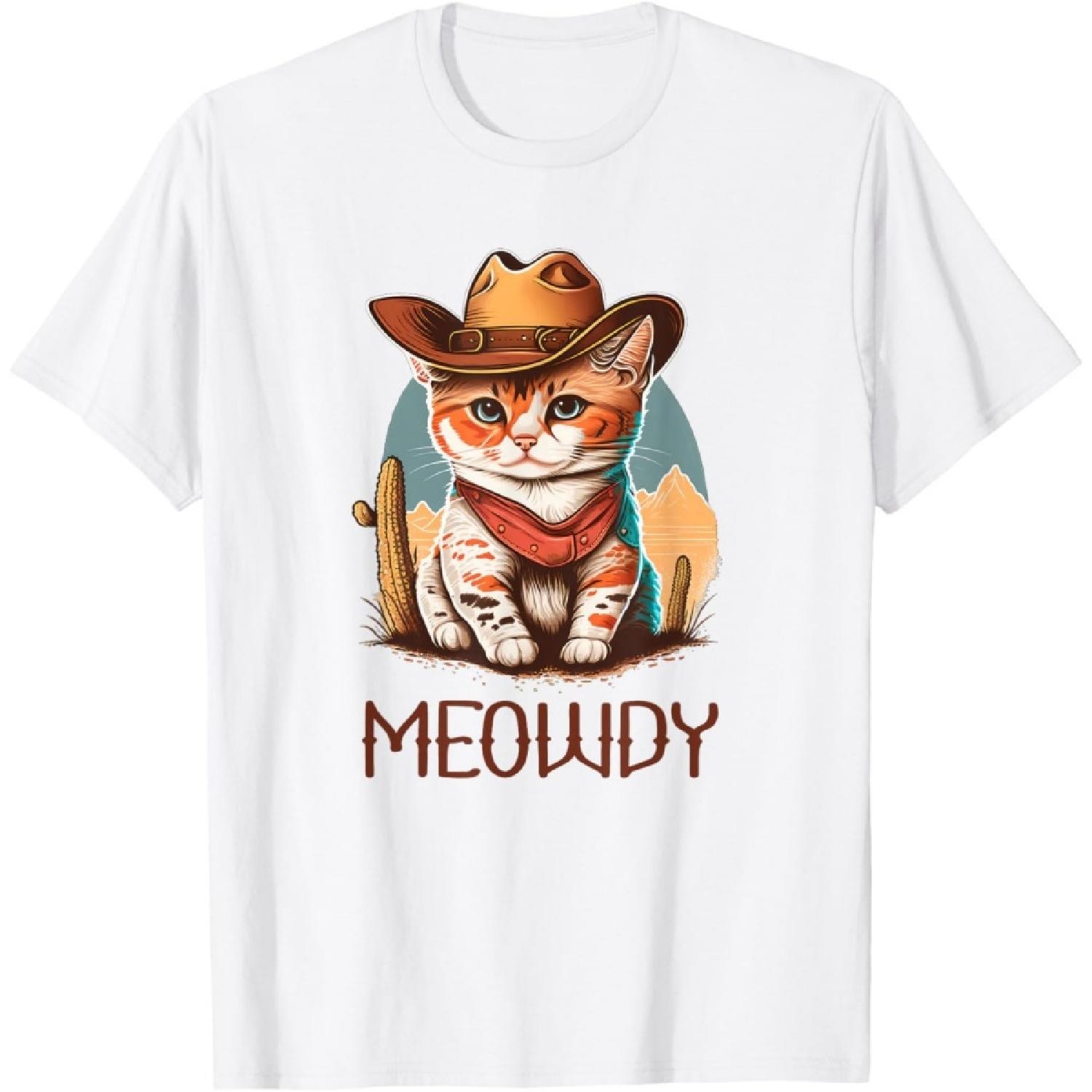 Meowdy Cat Funny Howdy Meme Western Cowboy Kitten T-Shirt XXXXXL белый