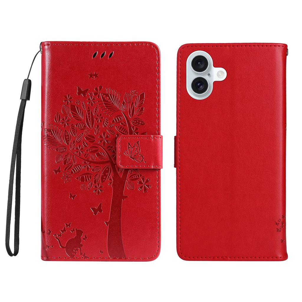 For iPhone 16 Plus Phone Case with Stand Cat Tree Pattern Leather Wallet Mobile Cover
