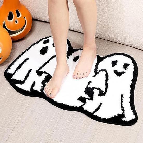Halloween Floor Mat Gothic Ghost Skull Door Mat Spooky Unwelcome Bat Doormat for Front Door Entrance Kitchen Decoration