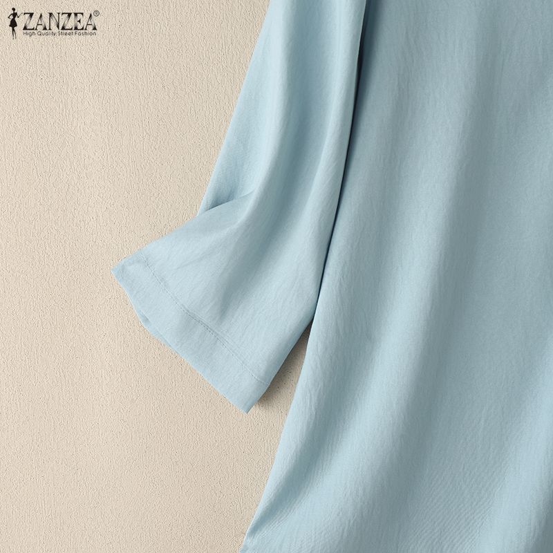 ZANZEA Women Casual V-Neck Solid Color 3/4 Sleeve Loose Blouse