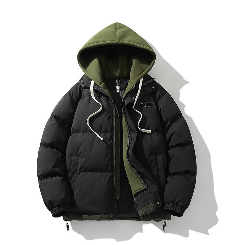 Unisex Solid Color Stand Collar Puffer Jacket Winter Thick Warm Casual Loose Fit Hoodless Down Alternative Coat