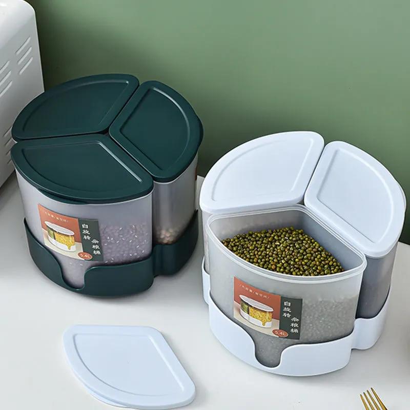 Rotatable Rice Bucket Grain Storage Tank Compartment Household Insect-proof Moisture-proof Sealed Can Food-grade Grains Cereal Storage Container Box