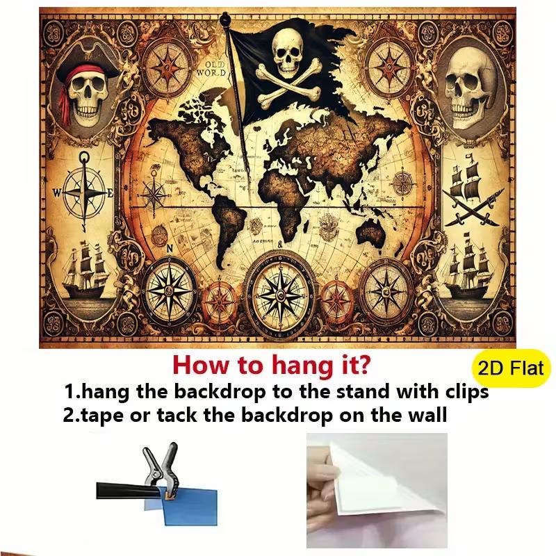 Vintage Pirate World Map Tapestry - Skull & Compass Wall Hanging Decor