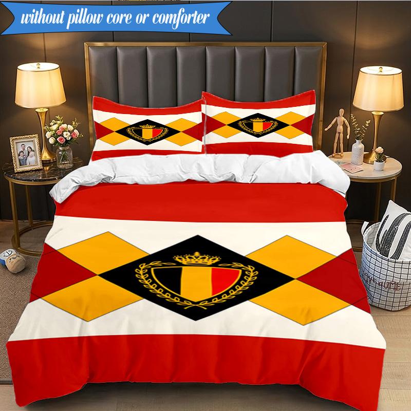 3PCS Belgian Football Association Emblem Bedding Set 2D Printing (Includes 1 Duvet Cover + 2 Pillowcases Coreless), Bedroom decor,Fan gift