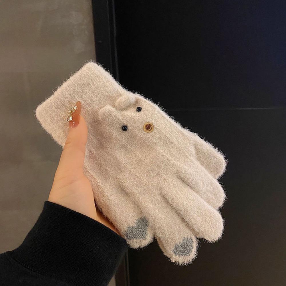 Knitting Gloves Five Finger Cycling Driving Gloves Full Finger Mittens  Winter