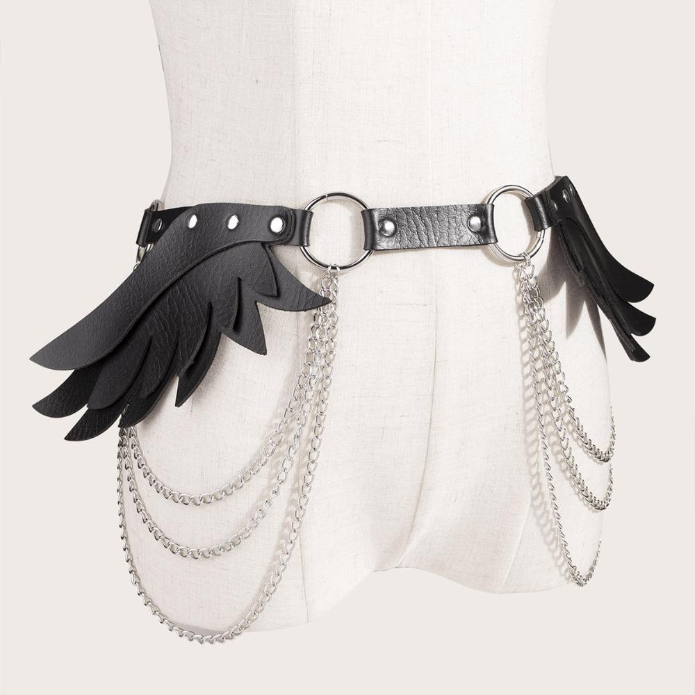 PU Leather Wing Rivet Belt Spicy Girl Punk Waistband Vintage Y2K Belt  Female чёрный