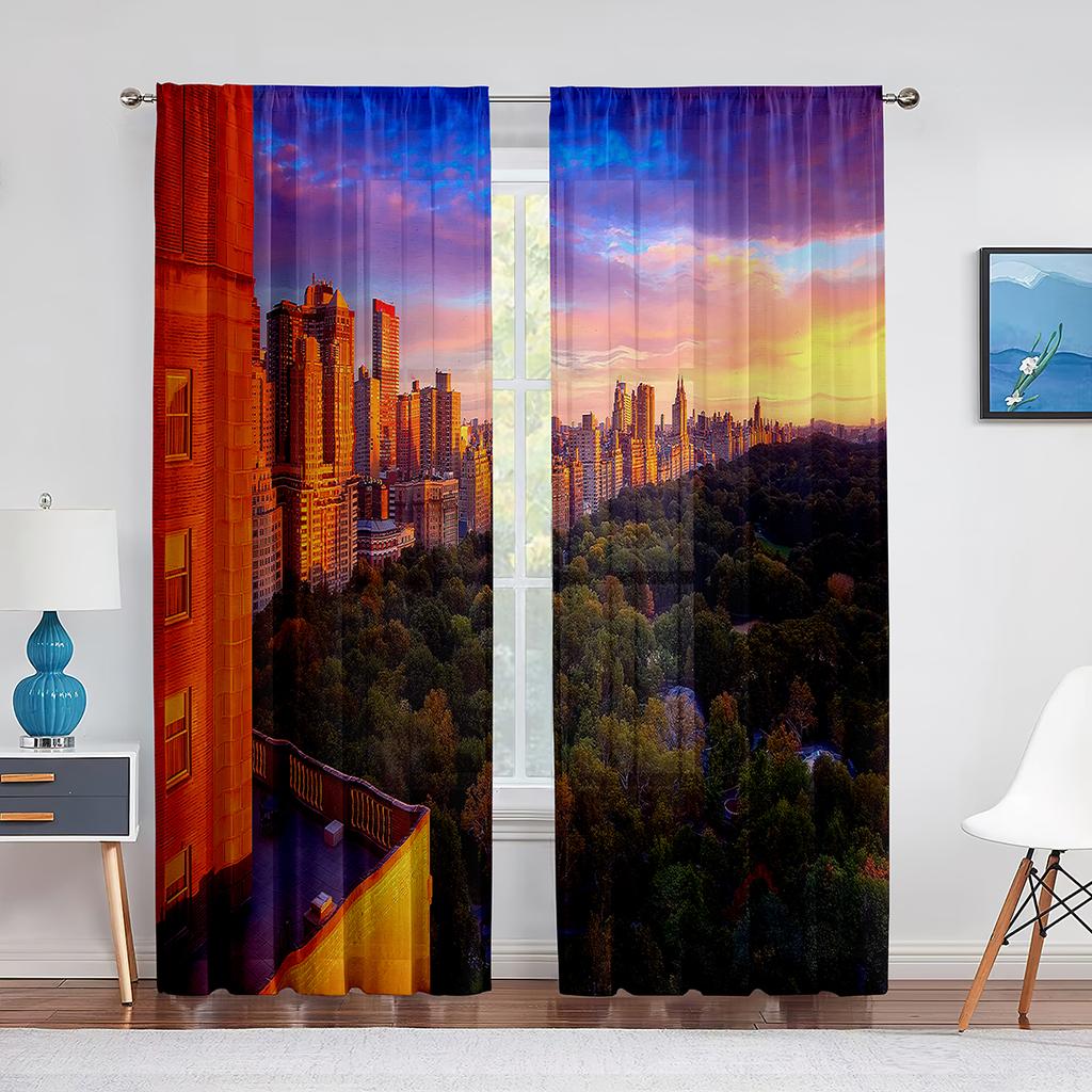 Pejzaż miejski Budynki biznesowe Sylwetki Miasto Tiulowe Zasłony do Dekoracji Salonu Sypialni Przezroczysta Woalowa Zasłona Okienna