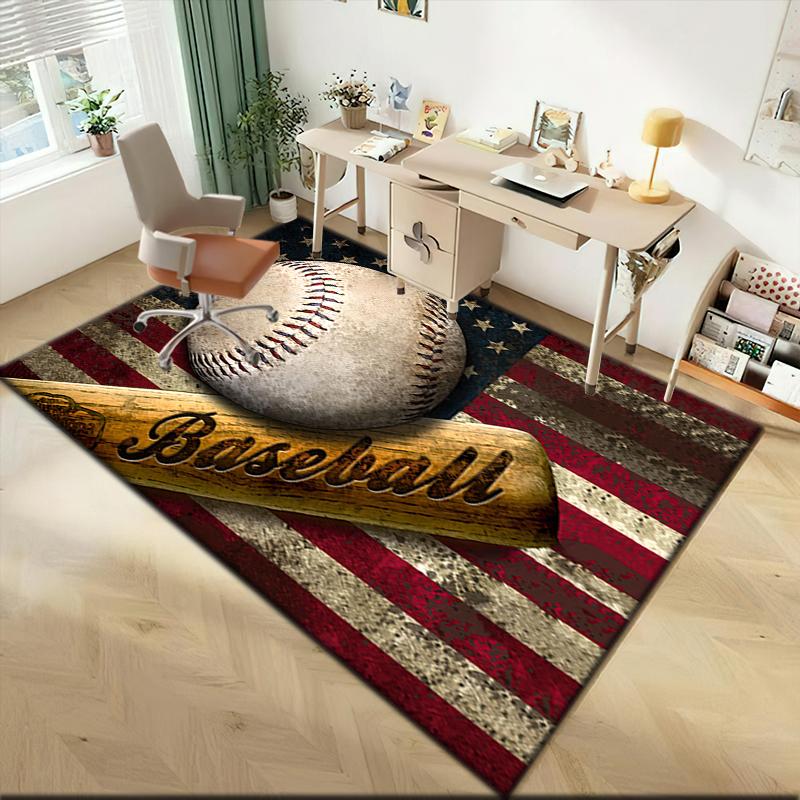 1pc American Flag, Baseball, and Guitar Carpet Rug for Living Room Bedroom Home Sofa Decoration,Kids Play Non-slip Floor Mat