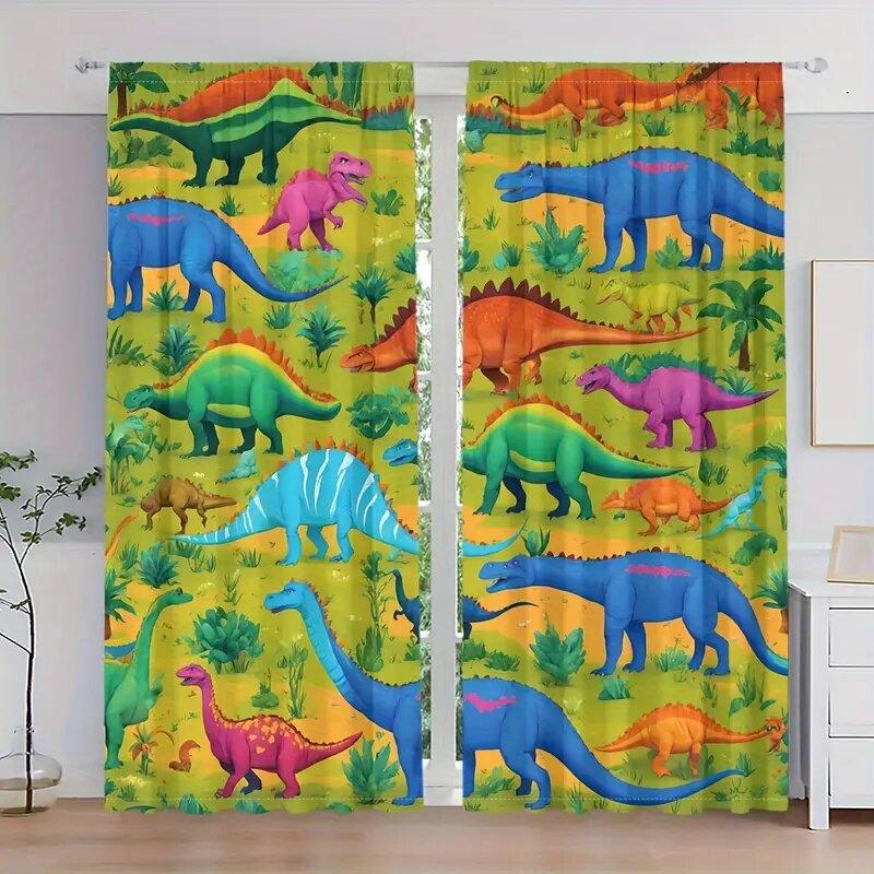 

Рождественское украшение Мультяшный мир Лес динозавров Рисунок Шторы для комнаты дома Полиэстер W100*H70(CM)-Rod Pocket&2PCS