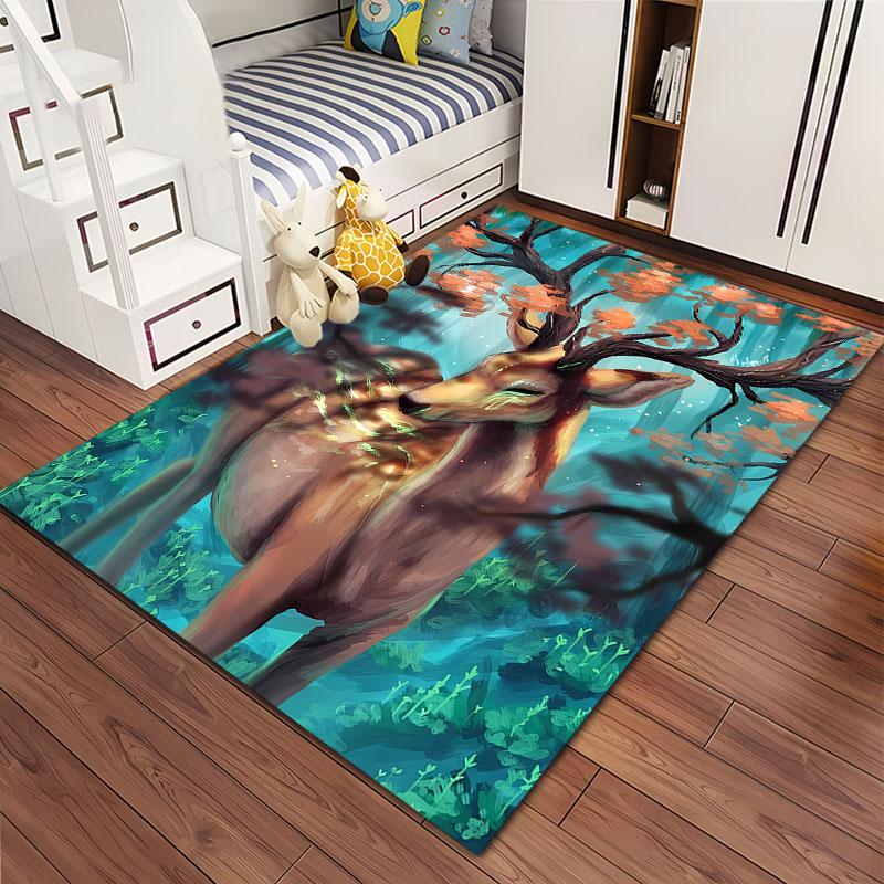 Sika Deer 3D Art Carpet, Living Room and Bedroom Household Items, Children's Room Sofa Mats, Doormat Floor  Anti-slip Rug, Gifts