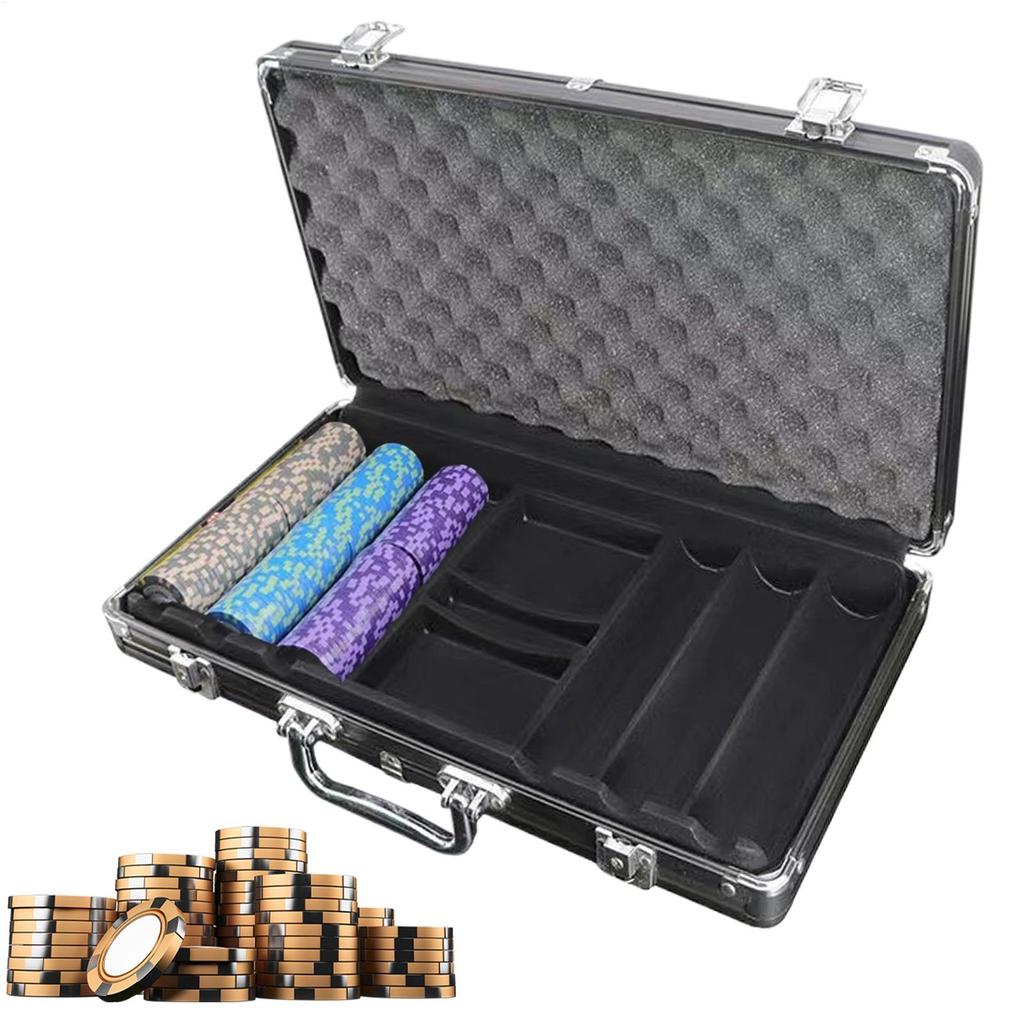 Poker Chip Case 300 Pieces Capacity Professional Matte Hard Metal Poker Chip Carrying Case for Lovers Family Friends Enthusiasts