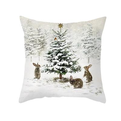 Christmas Cushion Cover Mas Gifts Home Decor Animals Throw Pillow Cover Rabbit Deer Horse Fo Snowman Angel Printed Pillowcases,