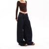 2025 Deep Blue High-Waisted Wide-Leg Denim Pants - Trendy, Slimming, Loose Fit, Ideal for Early Spring