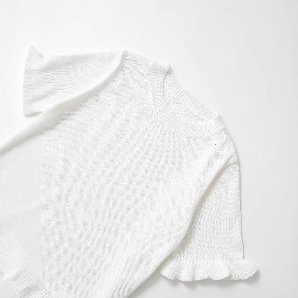 Spring 2025 Women's European & American Style Versatile Ruffle Knit Top