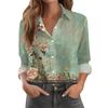 Women's Shirt With Floral Print Buttons, Long Sleeved Casual Regular Shirt Collar Top