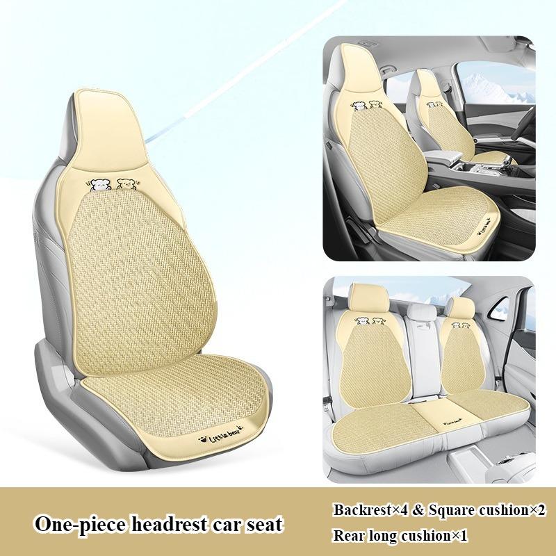 Breathable summer car seat cover - cool ice rattan weave, PU leather trim, lovely embroidery, suitable for One-piece seat