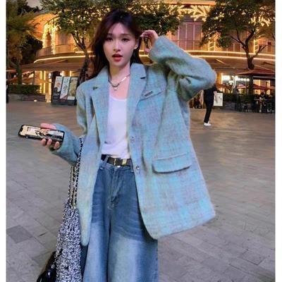 Stylish Plaid Woolen Coat for Women, Perfect for Spring and Fall Outfit