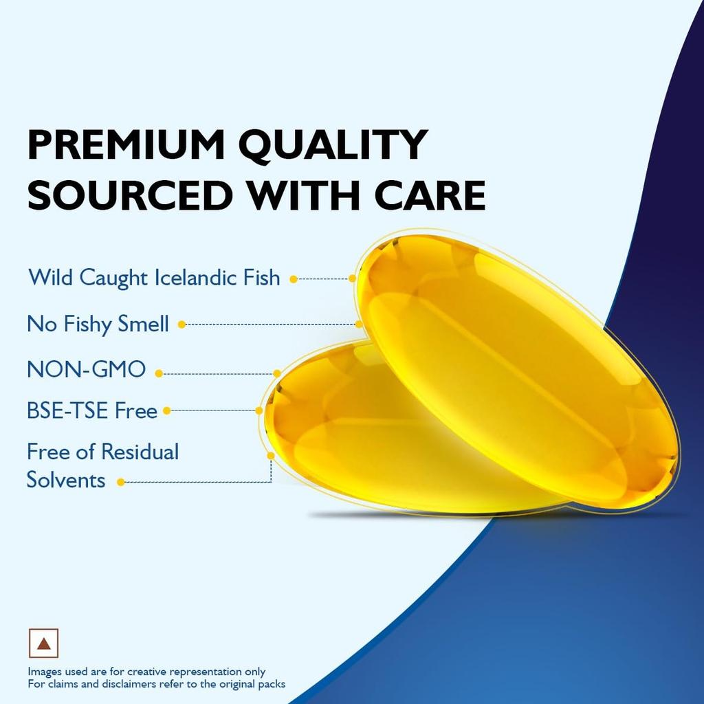 Siens By Dabur Omega-3 Fish Oil Capsules 3000mg | 30 Softgels For Heart, Brain, Skin & Joint Health | EPA DHA From Wild Icelandic Fish