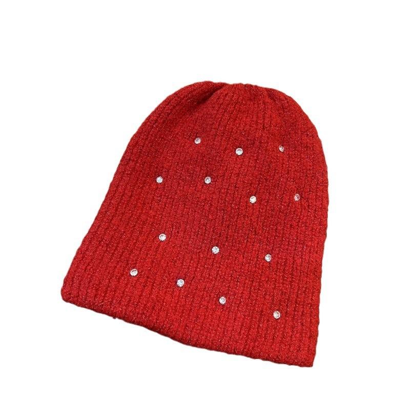 Full Rhinestone Heavy Industry Custom Drill Warm Wool Wool Hat Women's Autumn and Winter Versatile Double-layer Thickened Knitted Cold Hat Tide