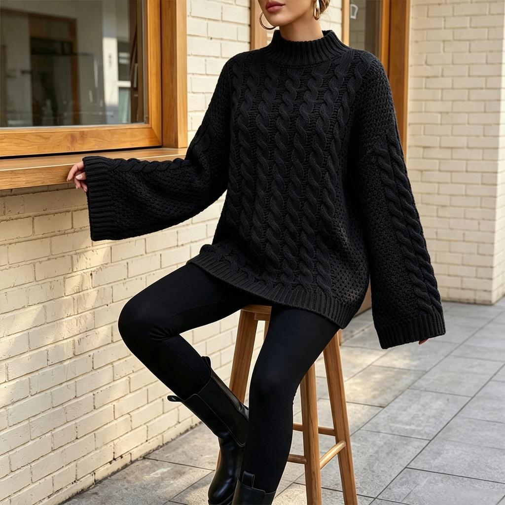 Women's Long Sleeve Pullover Sweater, Oversized Thick Knit Sweater for Fall and Winter