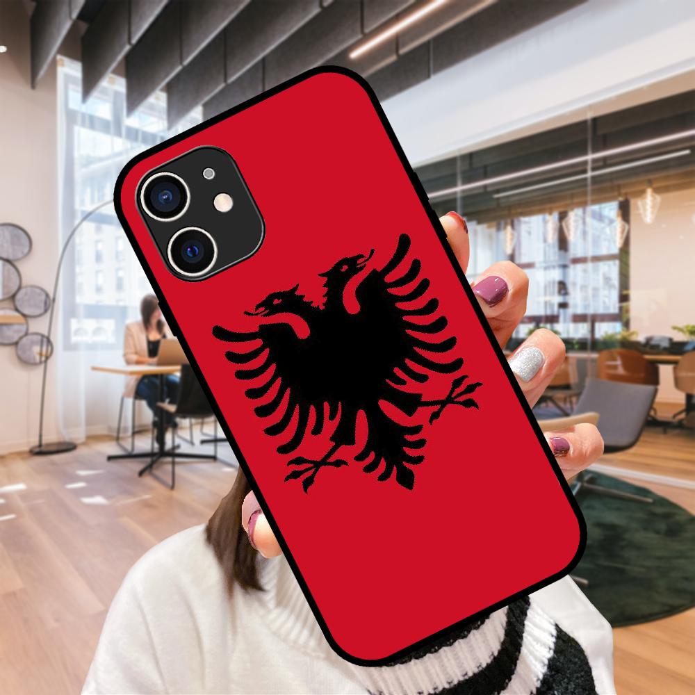 For iPhone  11 12  8 Plus Mini Pro X XR XS Max 4 5 7 6 6S 8 SE Phone Case Black Cover Shell Soft Etui Albanian Flag Eagle