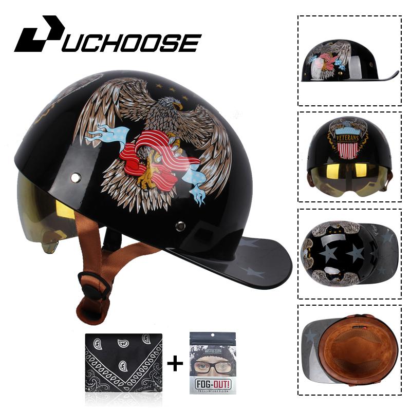 Uchoose Baseballová čepice Helma Motocykl Vintage Retro Helmy Summer Open Face Scooter Cruiser Chopper Gangster DS Muži Ženy Kid