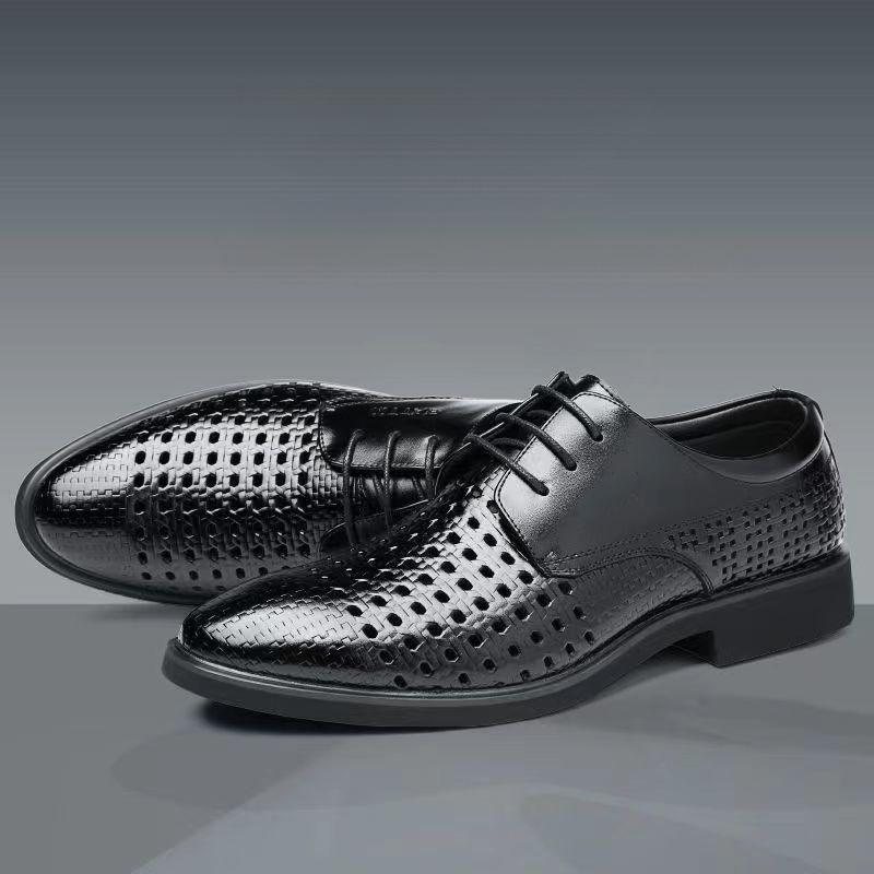 Low Heel Mesh Lightweight Plain Social Shoe for Men Italian Cowhide Suit Luxury Designer Black Footwear Official Dress Shoes Man