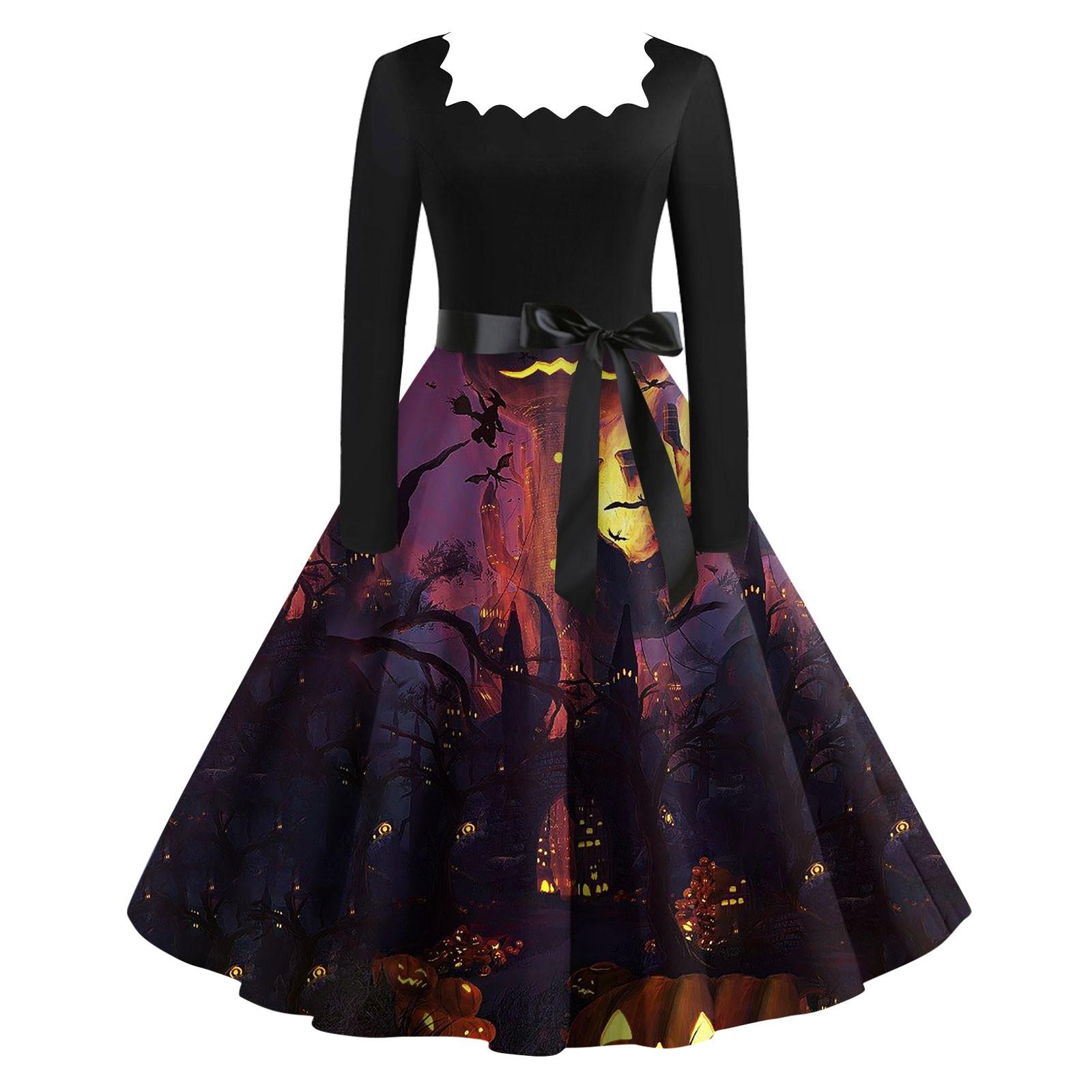 Женское повседневное модное винтажное платье с длинным рукавом и принтом на Хэллоуин — фото 5