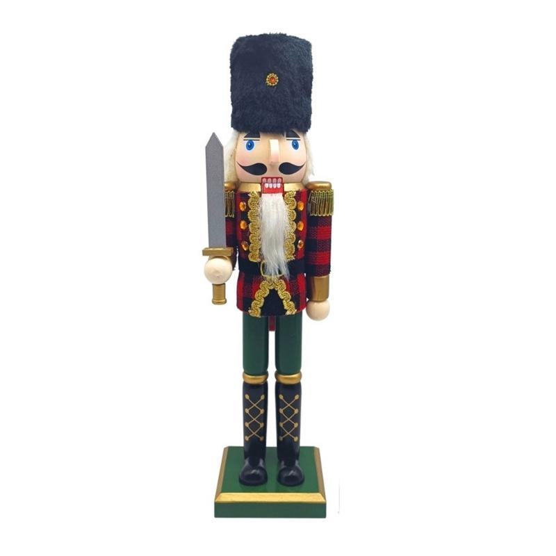 Traditional Wood Checkered Nutcrackers 38cm Figure Ornament Christmas Soldier King Puppet Figurine Holiday Decoration