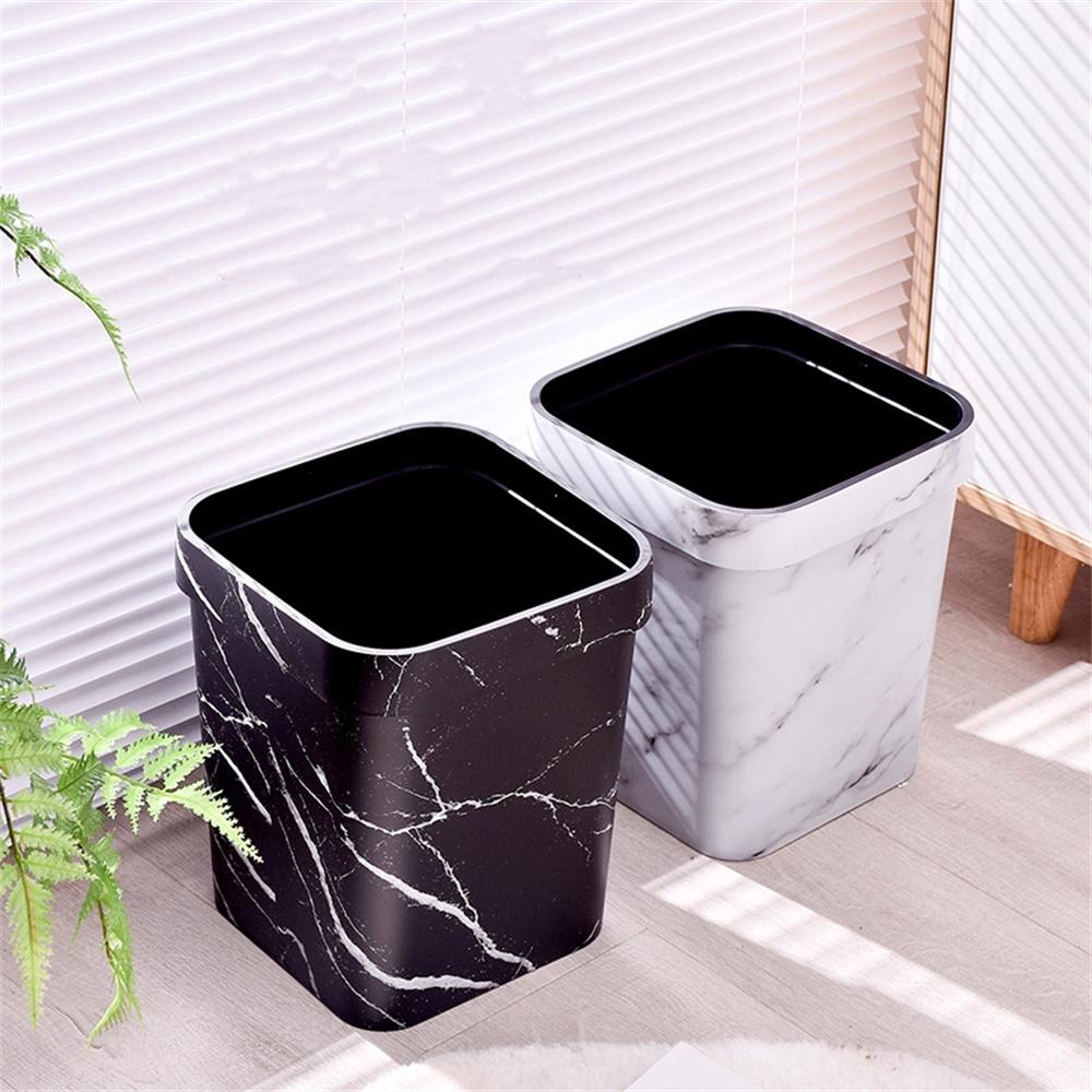 Imitation Wood Grain Marble Garbage Bin 12/14 L Waterproof Plastic Trash Can For Kitchen Living Room Bathroom Waste Paper Basket