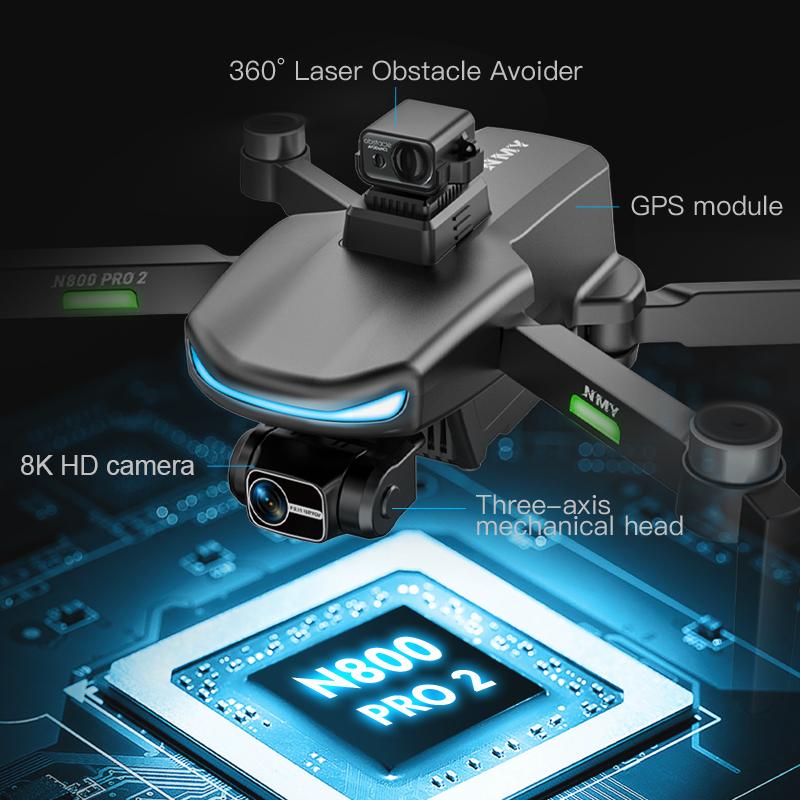 N800 PRO2 GPS Drone Professional 8K 3-Axis PTZ HD Dual Camera Obstacle Avoidance Brushless Motor 5G WIFI FPV RC Quadcopter Toys