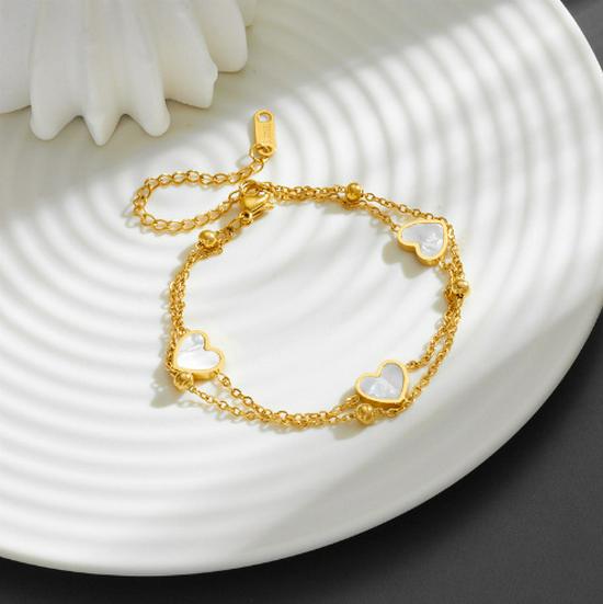 European Retro 18K Gold Stainless Steel Double Layer Star & Heart Anklet, Fashion Titanium Non-Fading Design
