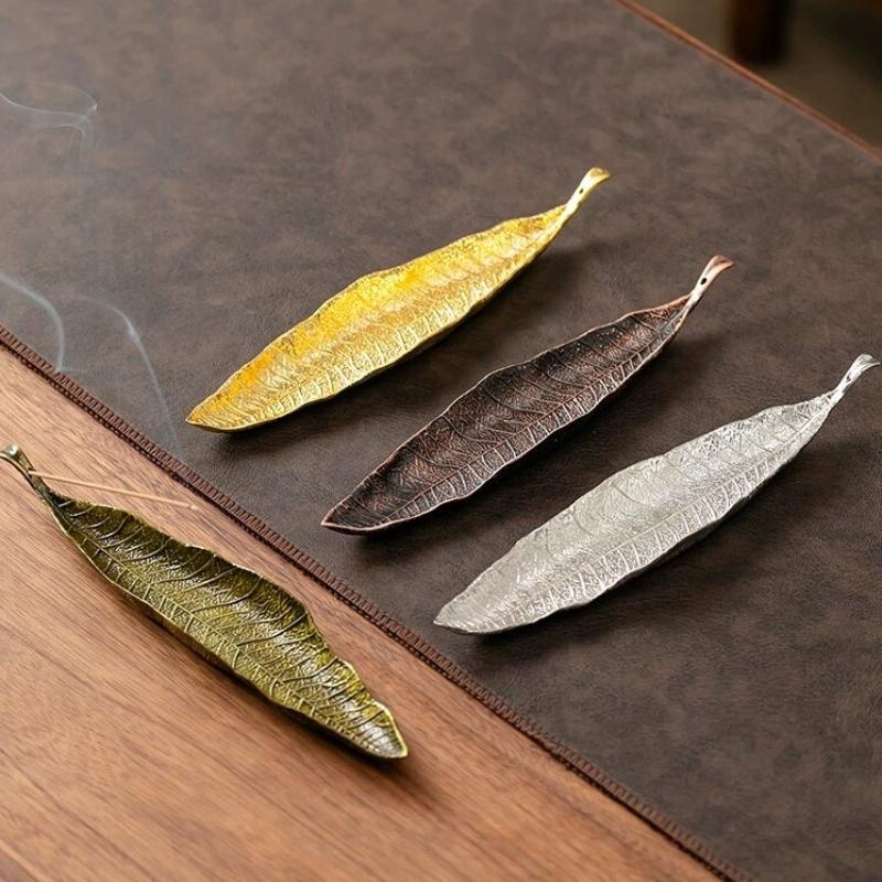 Portaincenso a Foglia Lunga per Bastoncini di Palo Santo Raccogli Cenere in Metallo Bruciatore Censer Accessori Arredo Casa Meditazione Yoga