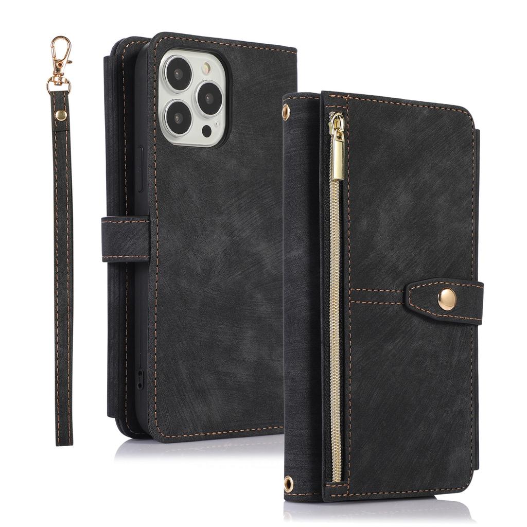 Reißverschluss-Brieftasche, Kartenhalter, Schlüsselband aus Leder für iPhone 14 Plus13 12 11 Pro Max XSMAX für Samsung S23 S22 S21 S20 Ultra Plus Note20Ultra A13 A53 A14 A54