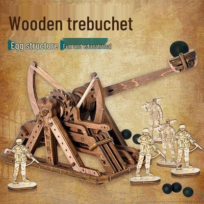 3D Wooden Catapult Toy Model - Creative Assembly Night Light & Music Box for Kids