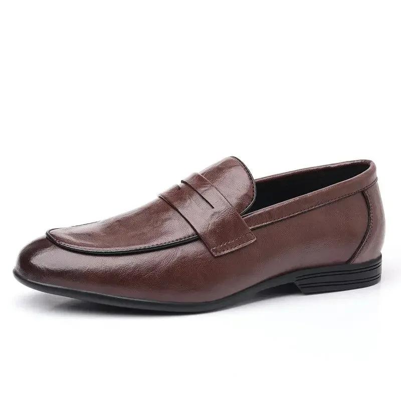 Fashion Brown Flat Leather Loafers Shoes for Men Fashion 2024 Classic Original Size Man Casual Shoe 45 Comfortable Shipping Free New In