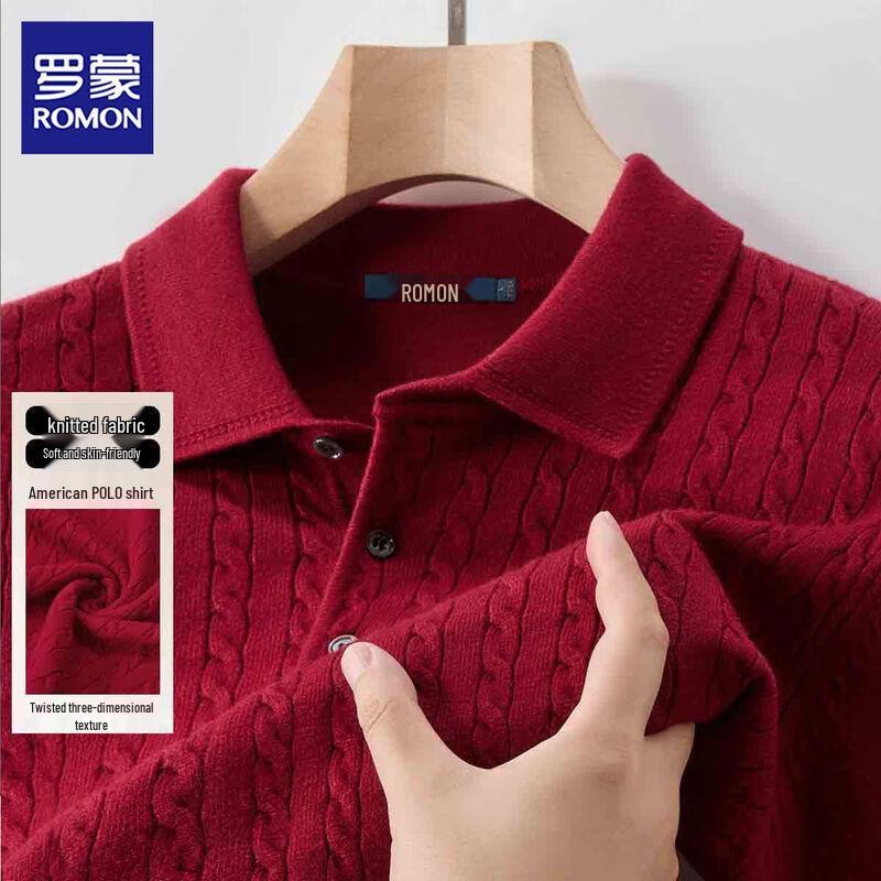 ROMON S Men's Long Sleeve Polo Knit Shirt