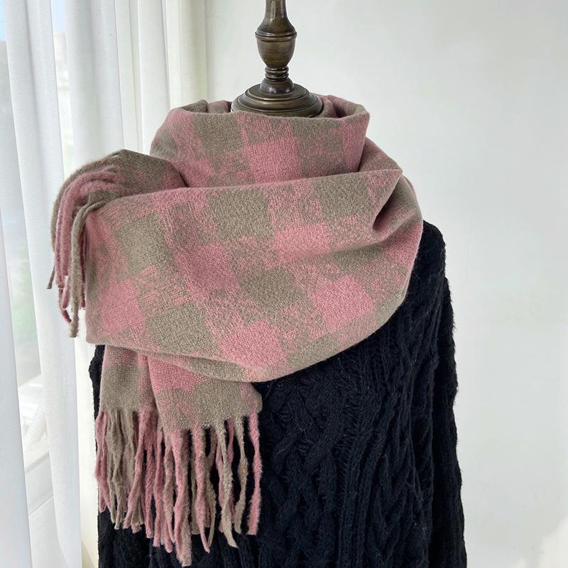 Scarf Women's Autumn and Winter Advanced Sense Thickened Warm Shawl New Imitation Cashmere Plaid Scarf
