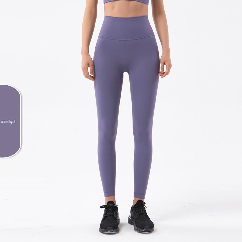 Pantaloni da Yoga da Donna a Vita Alta, Effetto Solleva Glutei Color Pesca - Senza Cuciture Visibili, Sensazione Nuda