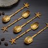 Portable Spoons for Food Photography Vintage Carved Coffee Spoon, Flower/Dragonfly/Bird/Starfish Topper, Zinc Alloy Decorative Tableware Breakfast
